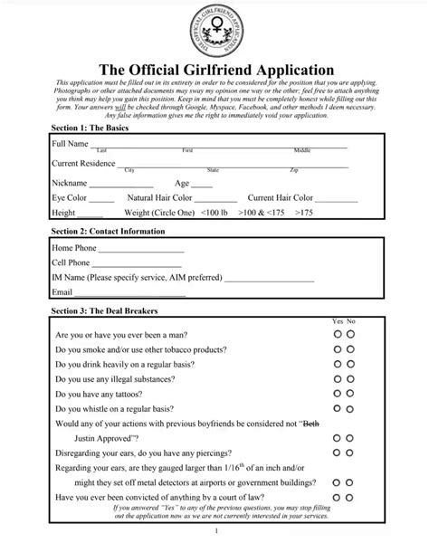 Fillable Form Girlfriend Application